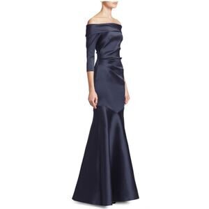 Theia Off-the Shoulder Mermaid Gown Long Formal Maxi Dress Midnight Navy Blue 0